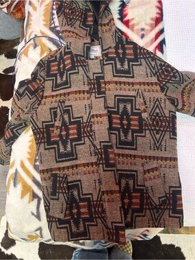 Aztec Print Hooded Jacket - Brown, Black, Red